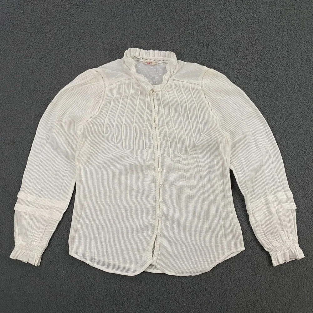 Faherty Willa Top Womens Medium Pintuck Gauze Cotton White Woven Boho Hippie - Picture 2 of 10